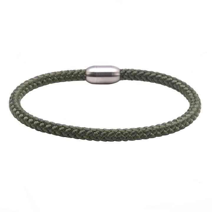 Pulseira de corda trançada khaki e aço por atacado de SIXTY STONES