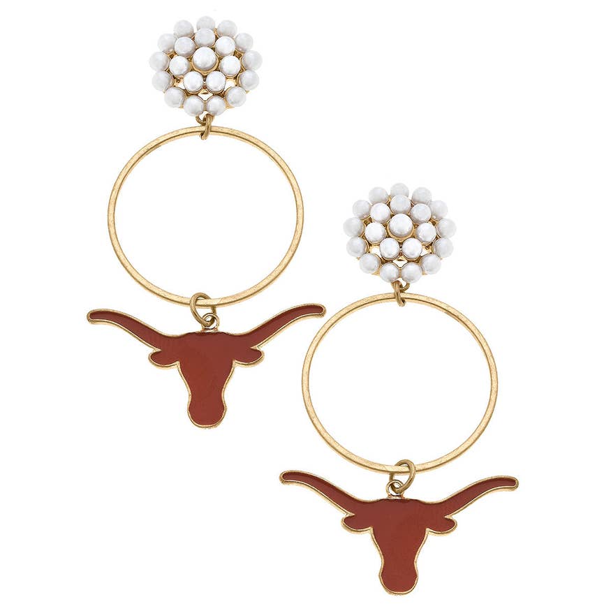 Women's Oklahoma State Cowboys Pearl Cluster Enamel Hoop Earrings