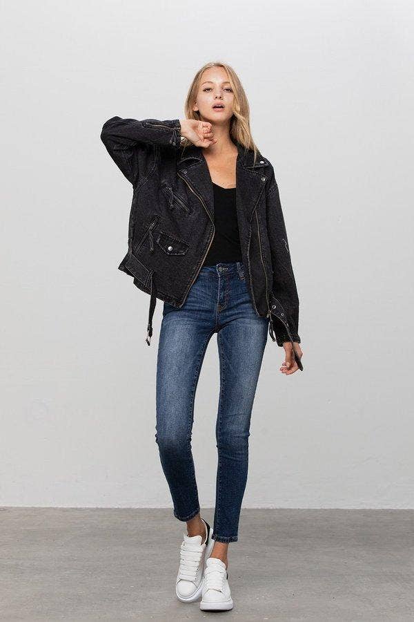 Insane Gene USA - Vente Veste en jean – femme - Veste moto oversize en jean1