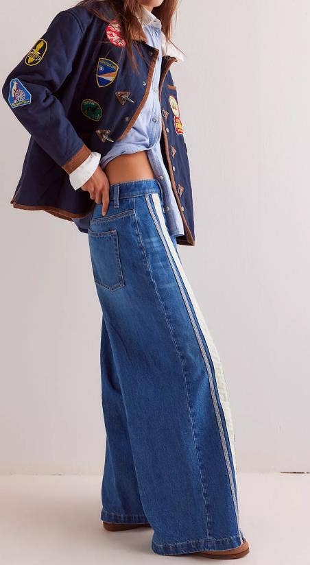 BLUE STYLISH RETRO SLIT COLOR WIDE-LEG MOP JEANS for wholesale on Faire2