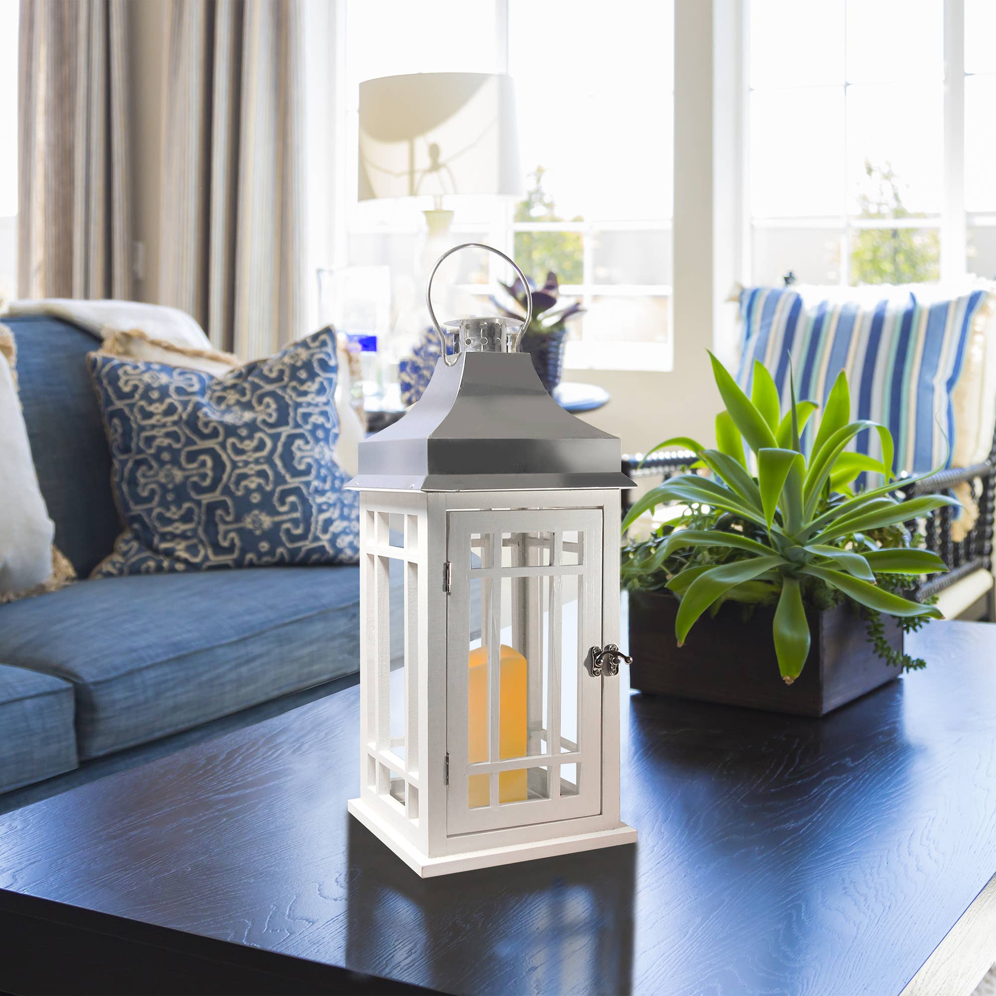 LumaBase - Wholesale Lantern - Wooden Lantern with Battery Operated Candle - White3