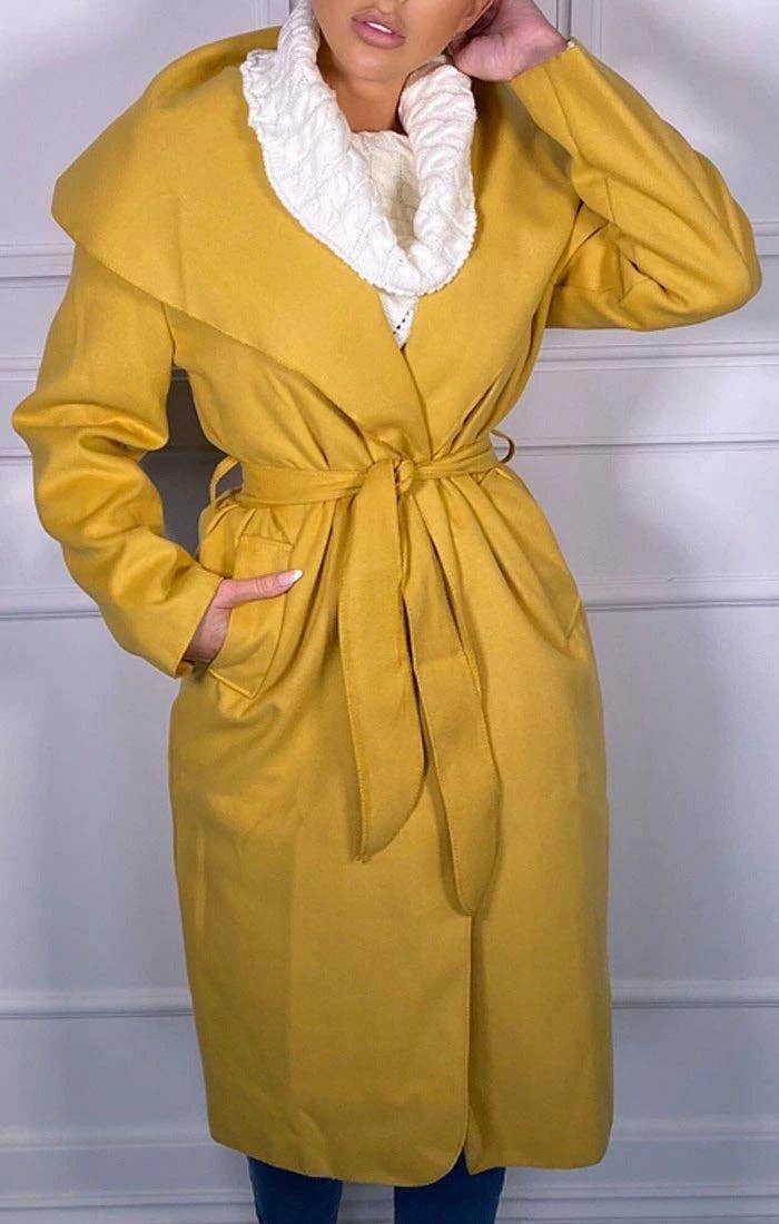 Femme Luxe - Vente Trench – femme - Manteau long ceinturé Mustard Waterfall Duster - Pola3