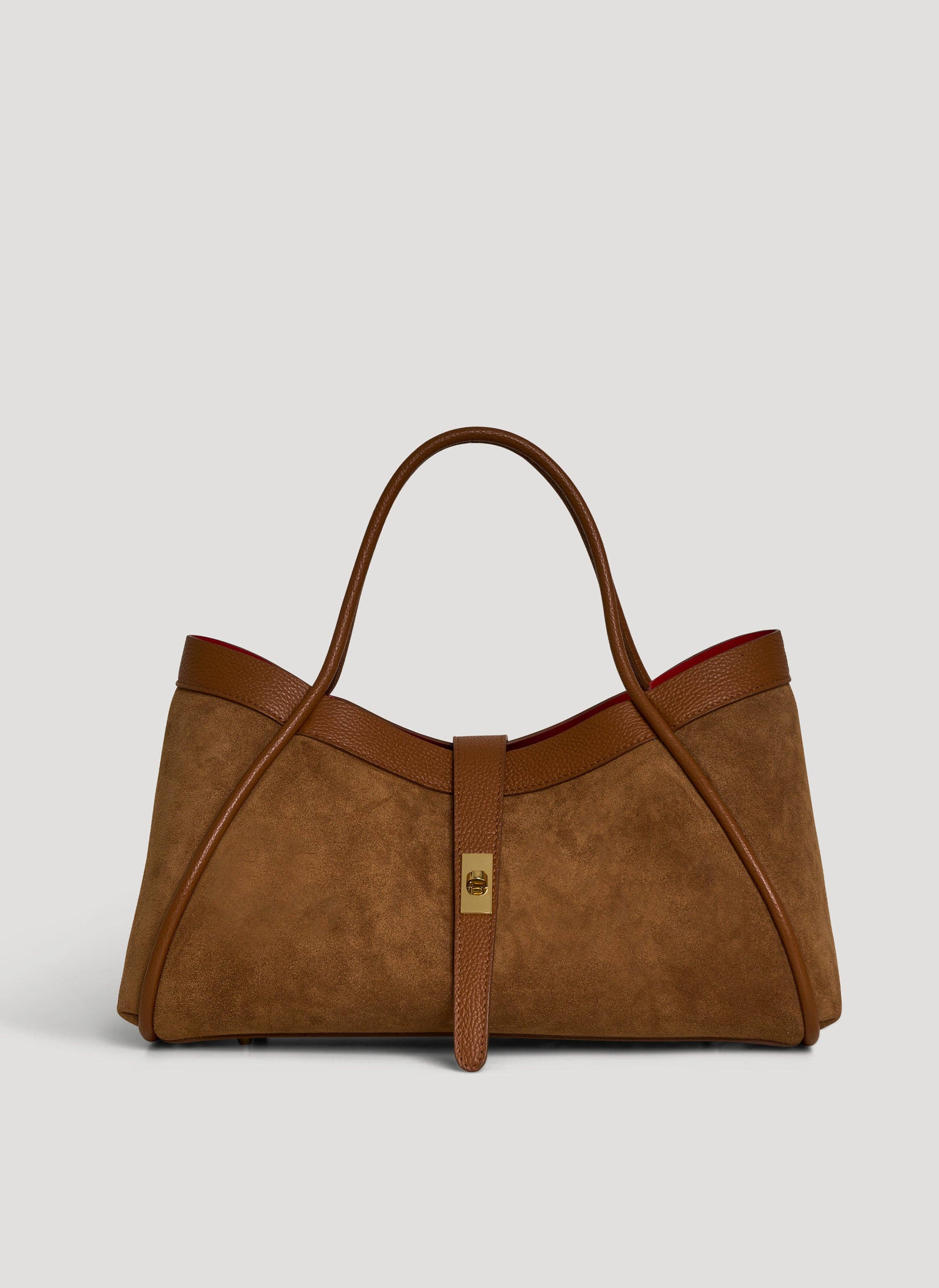 Voemièn – wholesale Top handle bag – women's – Mayfair Bag in Tan Suede and Togo Leather