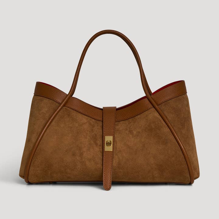 Voemièn – wholesale Top handle bag – women's – Mayfair Bag in Tan Suede and Togo Leather0