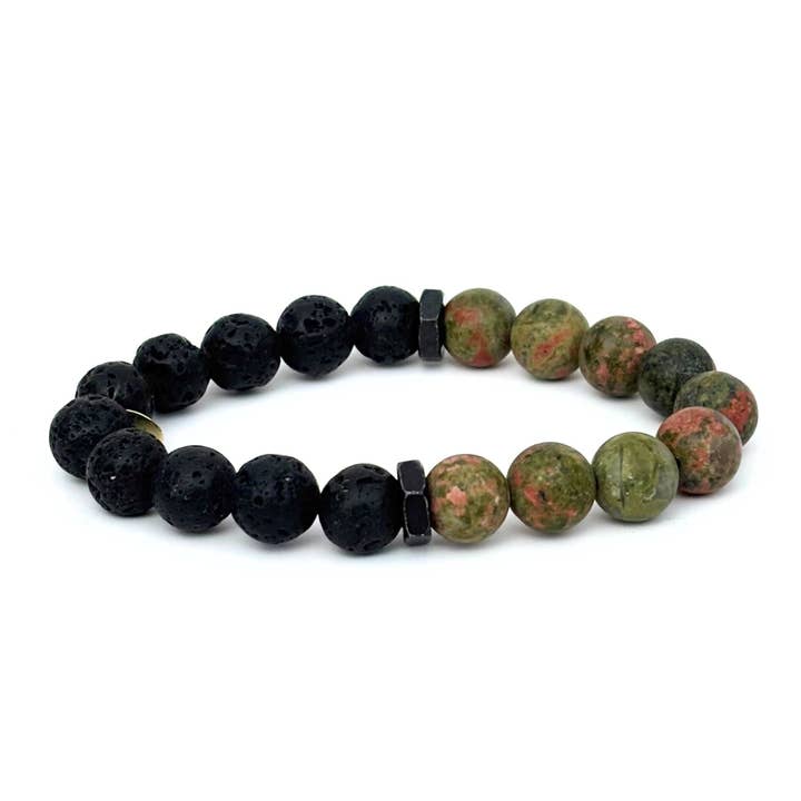 Bracciale in Unakite e Lava | Diffusore di Oli Essenziali per la vendita all'ingrosso da parte di Infinite Warrior
