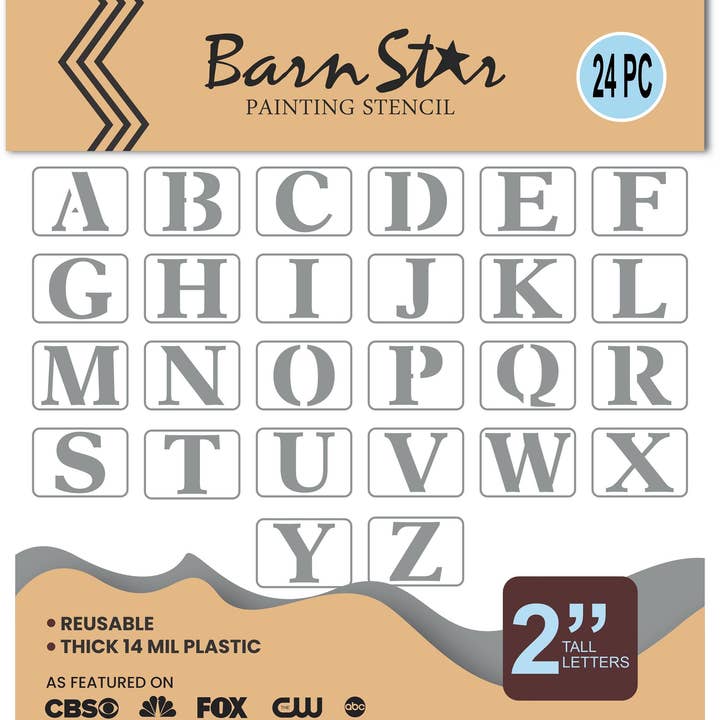 2 Inch Alphabet Letter Stencils Kit - Reusable - Paint Your Own Wood Sign - 24 PC - Full Alphabet for wholesale by Barn Star Painting