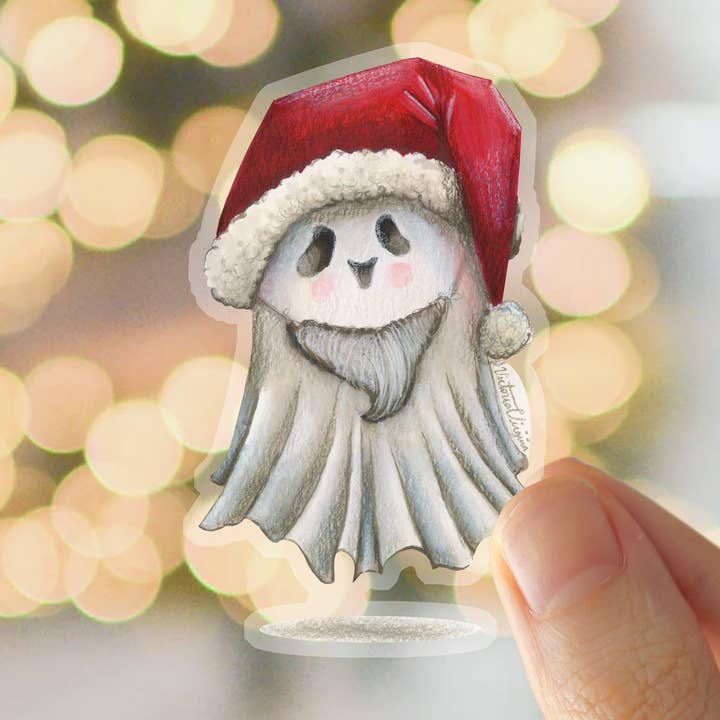 Spooky Kawaii Christmas Ghost Sticker for wholesale by Victoria Virginia
