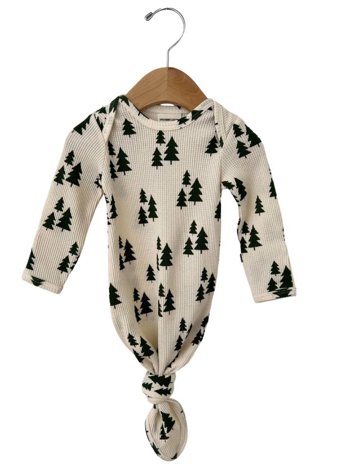 Organisches Kleid mit Waffelknotenmuster, waldgrüne Bäume für den Großhandel von SpearmintLOVE
