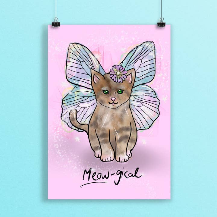 Magic Kitten Impression A5, Whimsical Cat Art pour la vente par Just Daydreaming