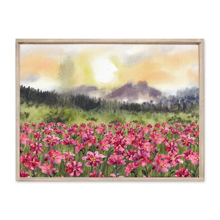 Natural Hill With Pink Flowers Wall Art for wholesale by Rustic Marlin Personalized Home Decor