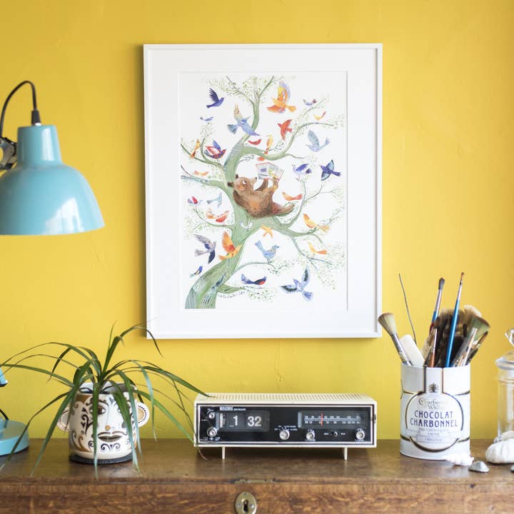 Book Bear Illustration Print for wholesale by Kate Slater