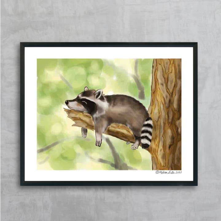 Napping Raccoon Fine Art Print for wholesale by True North Creations