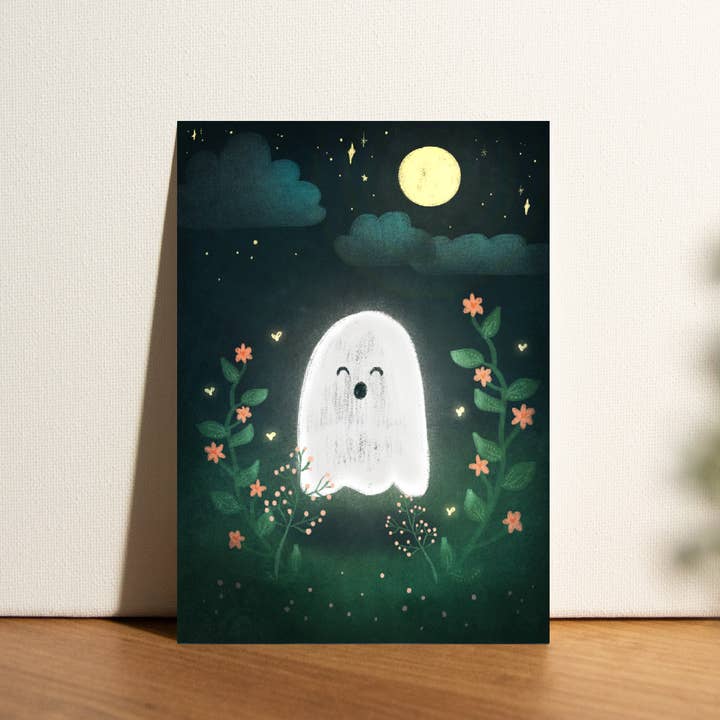MOMOKOSTUDIO - Wholesale Everyday Greeting Card - Postcard Ghost 'Garden by Night'2