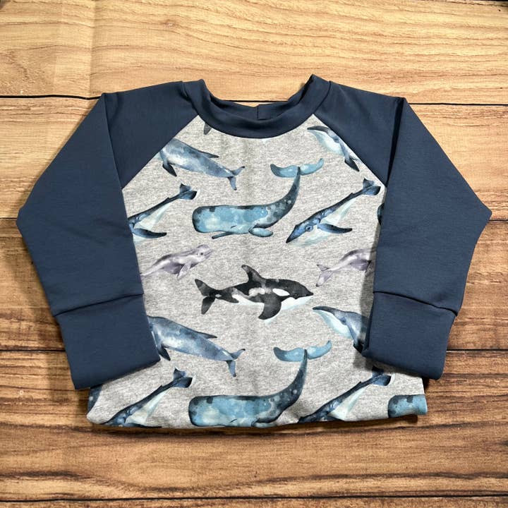 Busy Little Stitches - Wholesale Knit Sweater - Kids - Whales Heathered Grow With Me Sweater