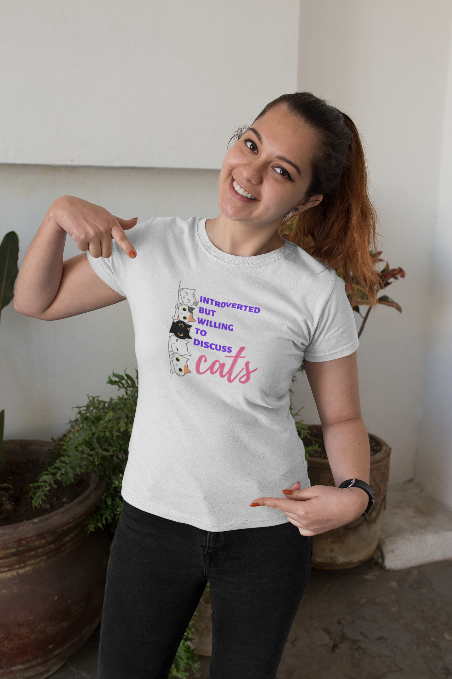 Purrtastic Presents - Wholesale Screen Printed T-Shirt - Unisex - Introverted But Willing To Discuss Cats T-Shirt5