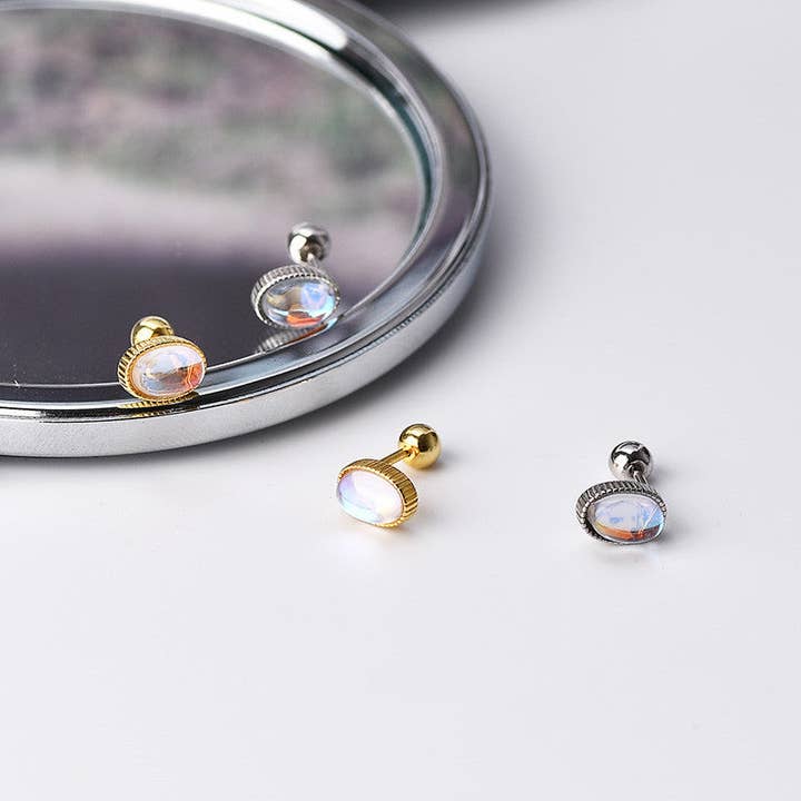 Tiny Oval Cut Moonstone Stud Earrings in 925 Sterling Silver for wholesale by Perimade & Co. LLC