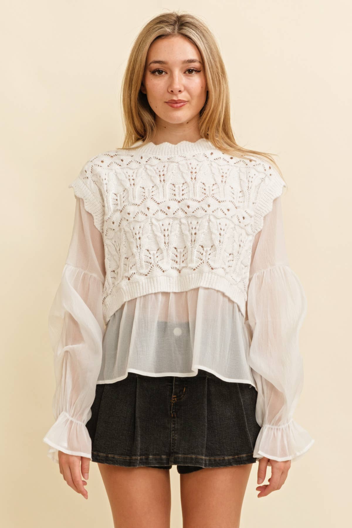 Cloud Ten - Wholesale Knit Top - Women's - CSW11746A - CROCHET LAYERED TOP15