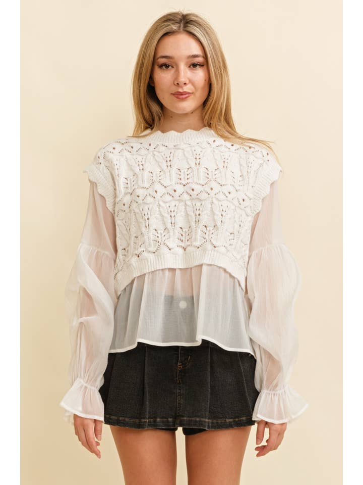 Cloud Ten - Wholesale Knit Top - Women's - CSW11746A - CROCHET LAYERED TOP15