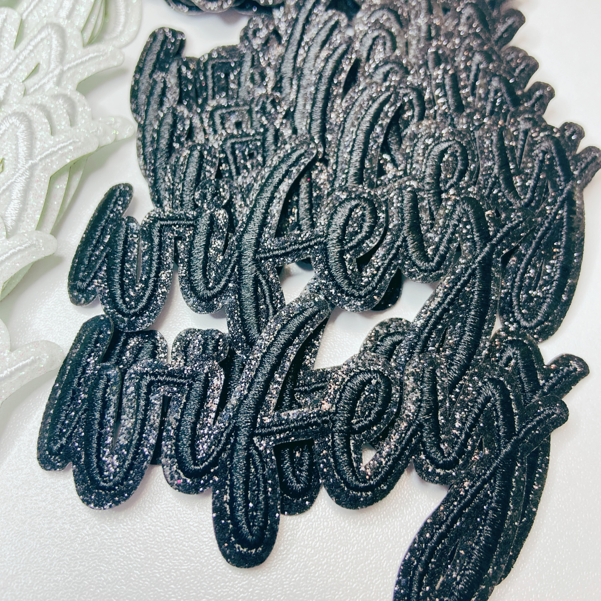 TEELUX - Wholesale Patch - 3" WIFEY in white or Black w Sparkle  -  Embroidered Hat Patch5