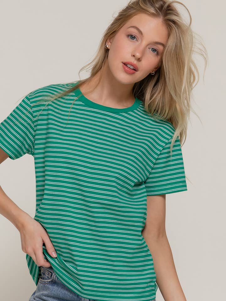 T-shirt de Manga Curta com Decote Redondo e Riscas Y/D por atacado de Active Basic | Active USA