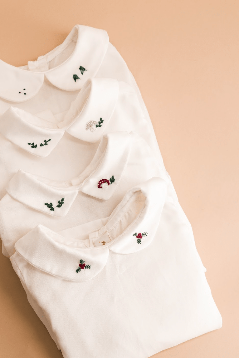 Kidiwi handmade - Wholesale T-Shirt - Kids - Harry, white organic twill blouse with green tree embroidery3