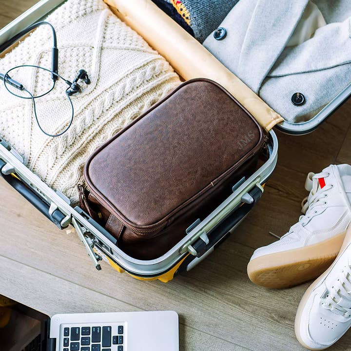 RockCow Leather Studio - Wholesale Toiletry Bag - Men's - Groomsmen Gift, Waterproof PU Leather Toiletry Bag, Vegan Leather Dopp Kit, Water-Resistant Bathroom Toiletries Organizer, Christmas Gift4