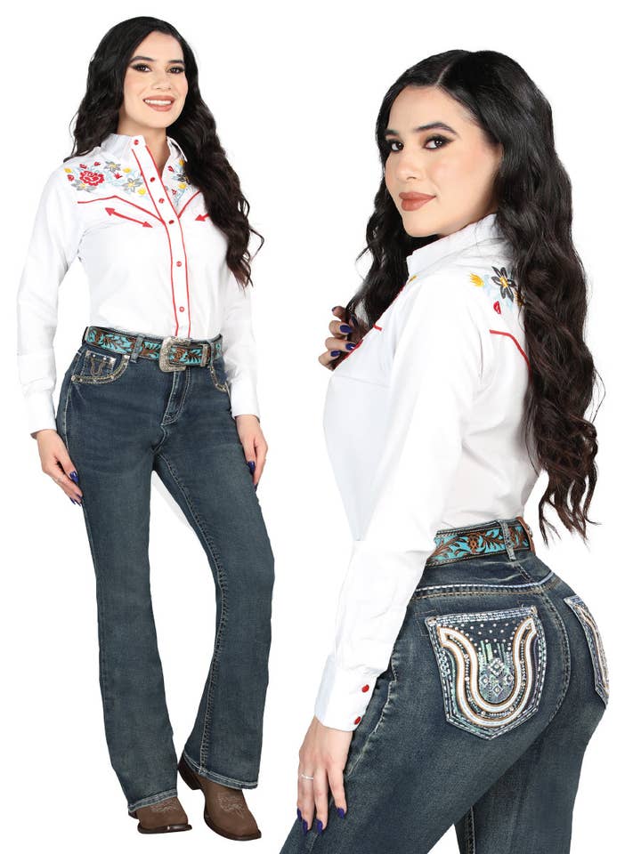 Jeans bootcut da donna con strass Centenario - Blu scuro 45029 per la vendita all'ingrosso da parte di El General Western Wear