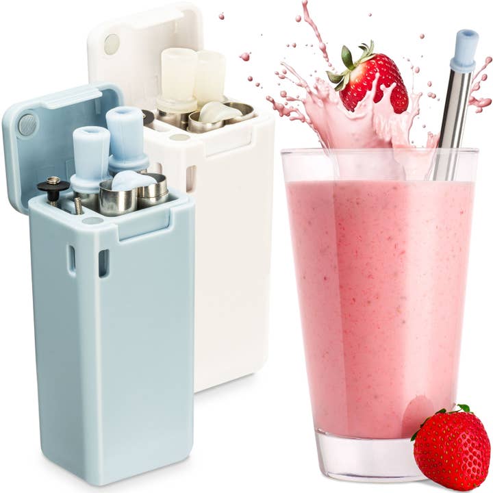 Cannucce riutilizzabili in acciaio inossidabile e silicone - Set da 2 Blu Bianco per la vendita all'ingrosso da parte di SchnappFreude