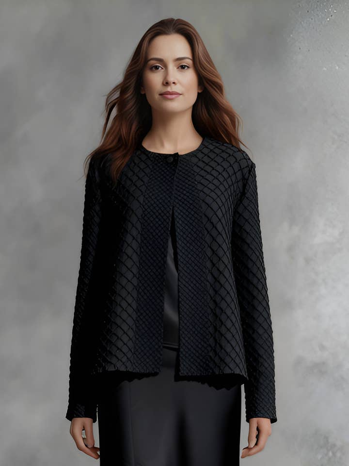 Pleating Jacket- Waffle Weave (Black) for wholesale by Ellyndale