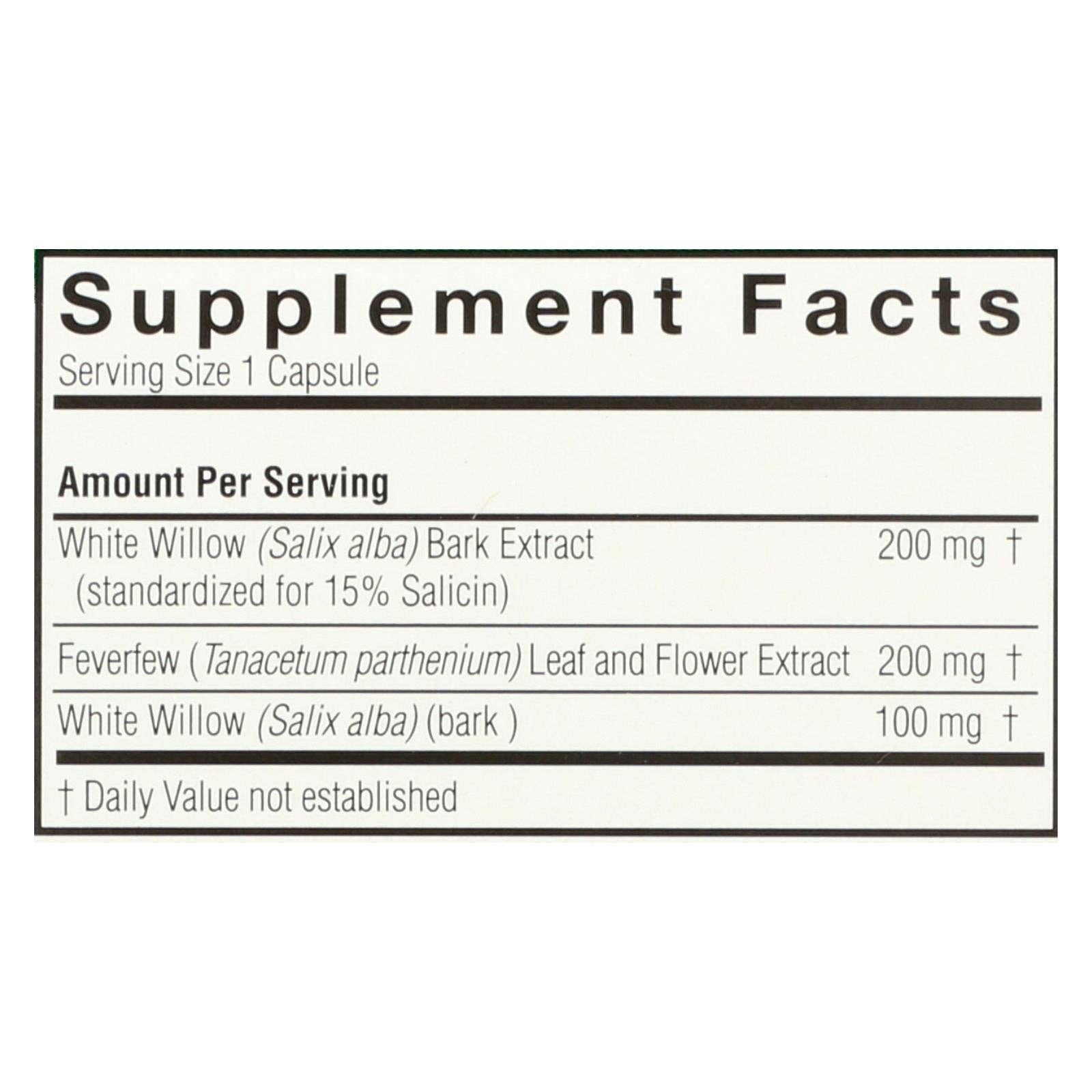 Everyday Supply Co - Wholesale Oral Supplement/Vitamin - Nature's Answer - White Willow with Feverfew - 60 vcaps1
