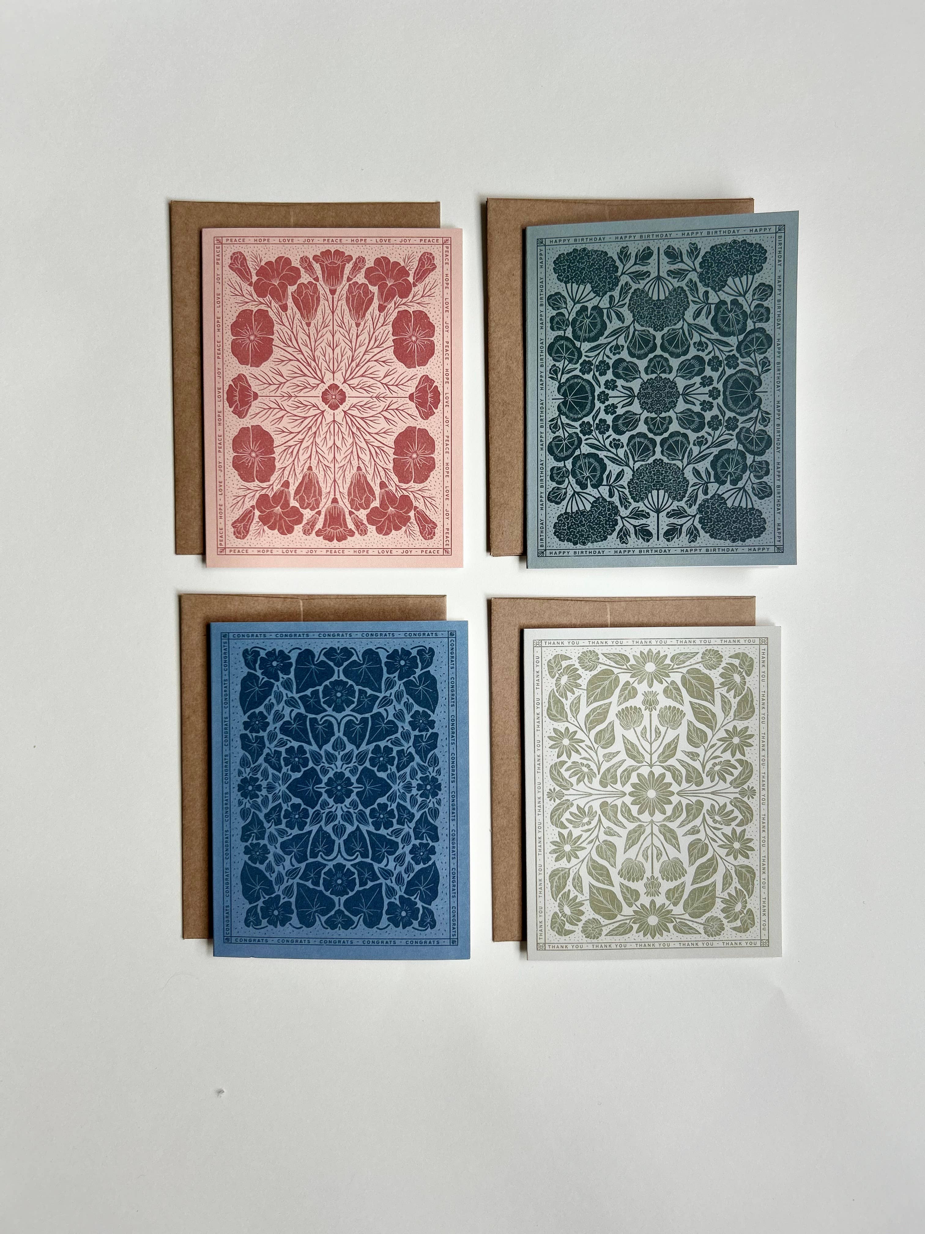 Chelsea Calkins Design - Wholesale Stationery/Notecard Set - Floral Block Print Assorted Card Set with Envelopes1