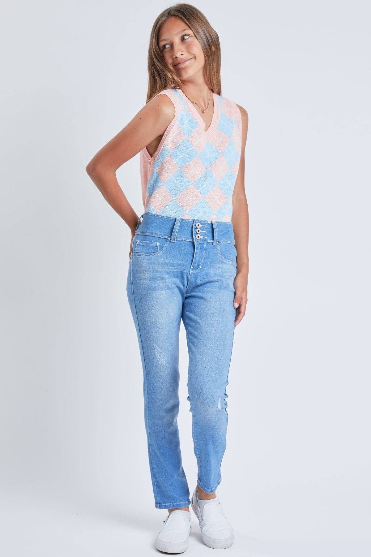 YMI – calças de ganga - Crianças por atacado – Jeans Skinny Essenciais de 3 Botões para Meninas com Bolsos Frontais-GP1772416