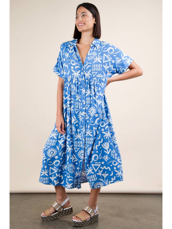 MÉLANGE COUCHER DE SOLEIL ND31583X-PLUS SIZE Robe midi à chemise imprimée surdimensionnée en vente sur Faire5