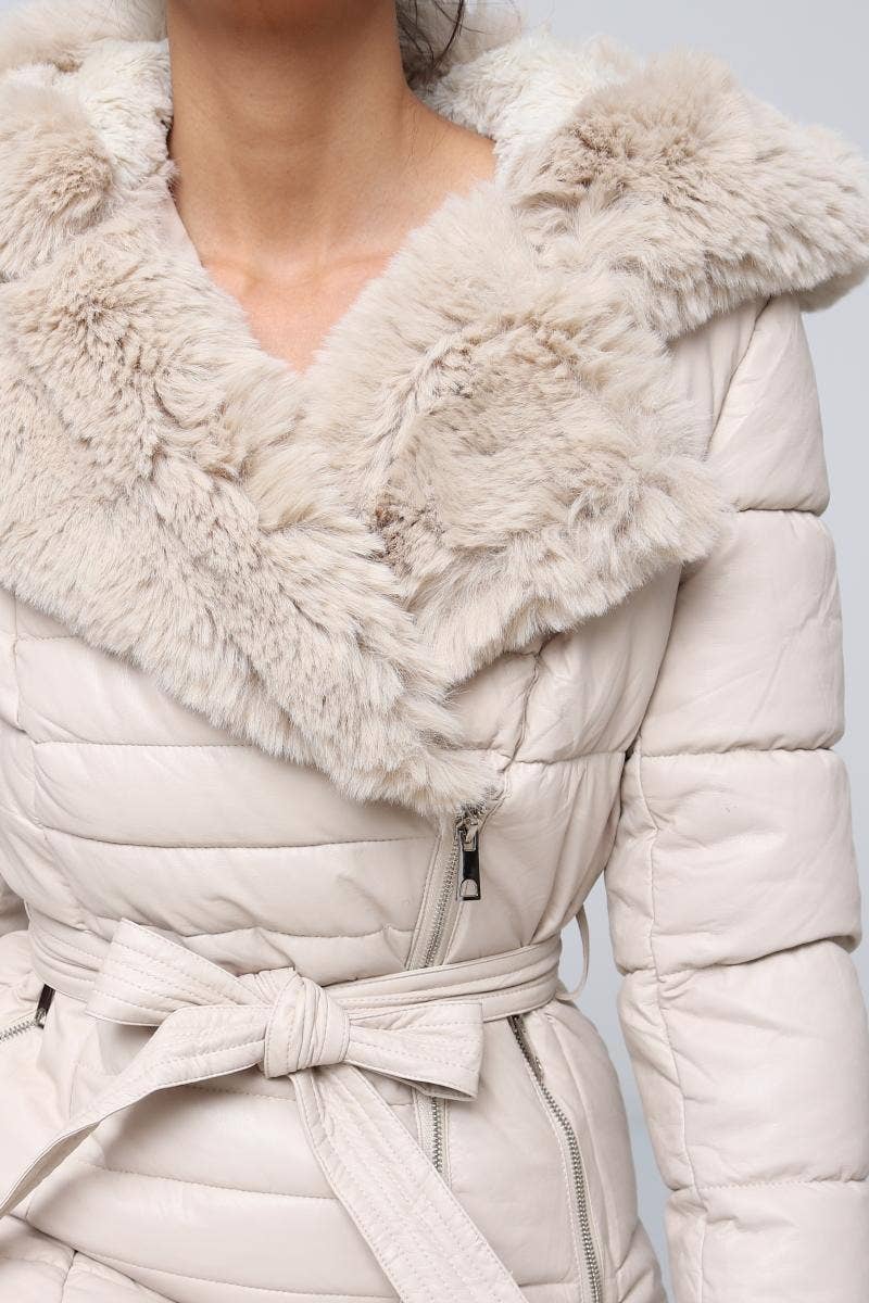 DIX-ONZE - Wholesale Puffer Jacket - Women's - Belted Long Down Jacket with Fur Collar7