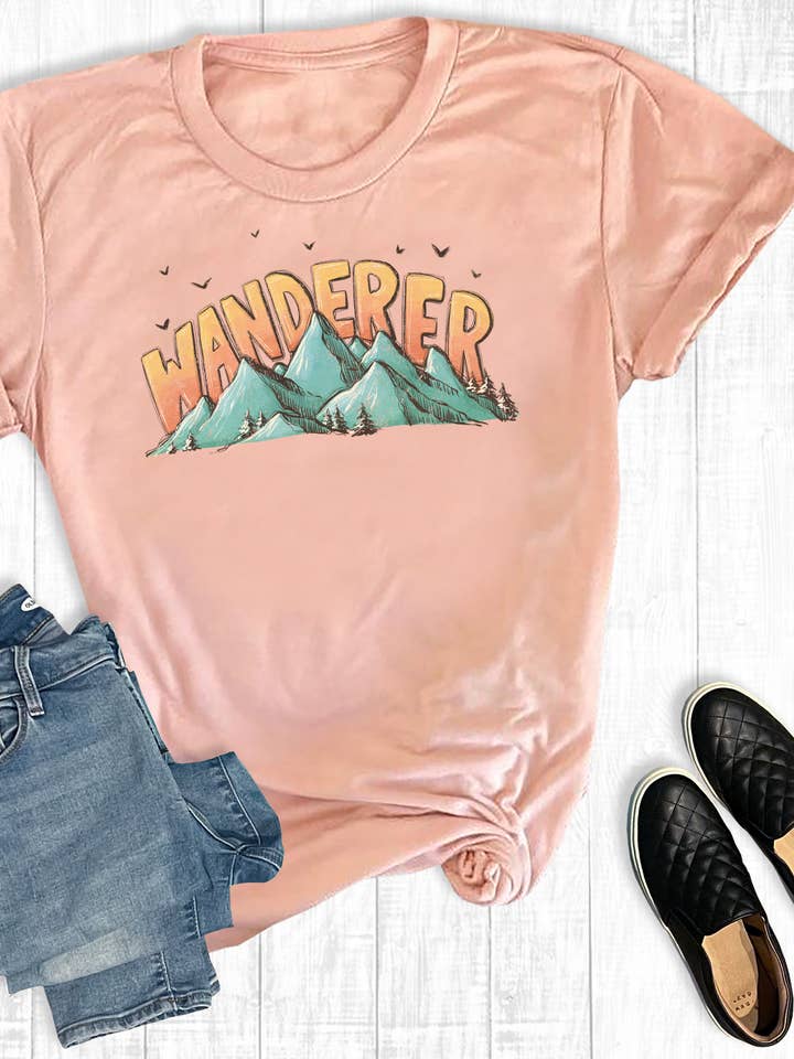 Peach Wanderer Mountains Graphic Tee for wholesale on Faire0