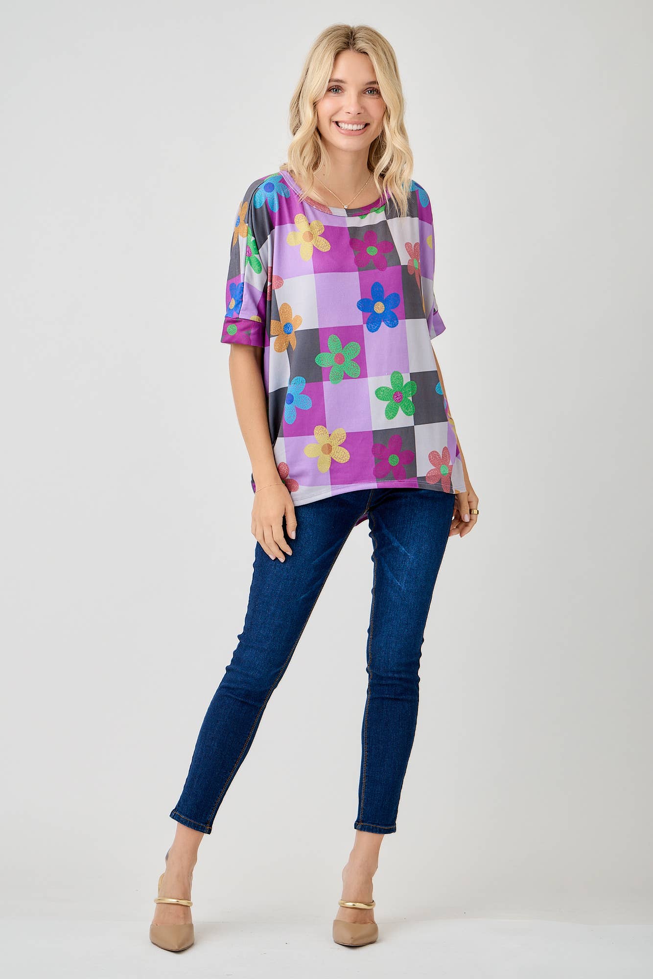 Celeste Clothing - Wholesale Tunic - Women's - WOMEN'S PLUS SIZE CHECKERED FLORAL TOP WITH HIGH-LOW HEM  
17