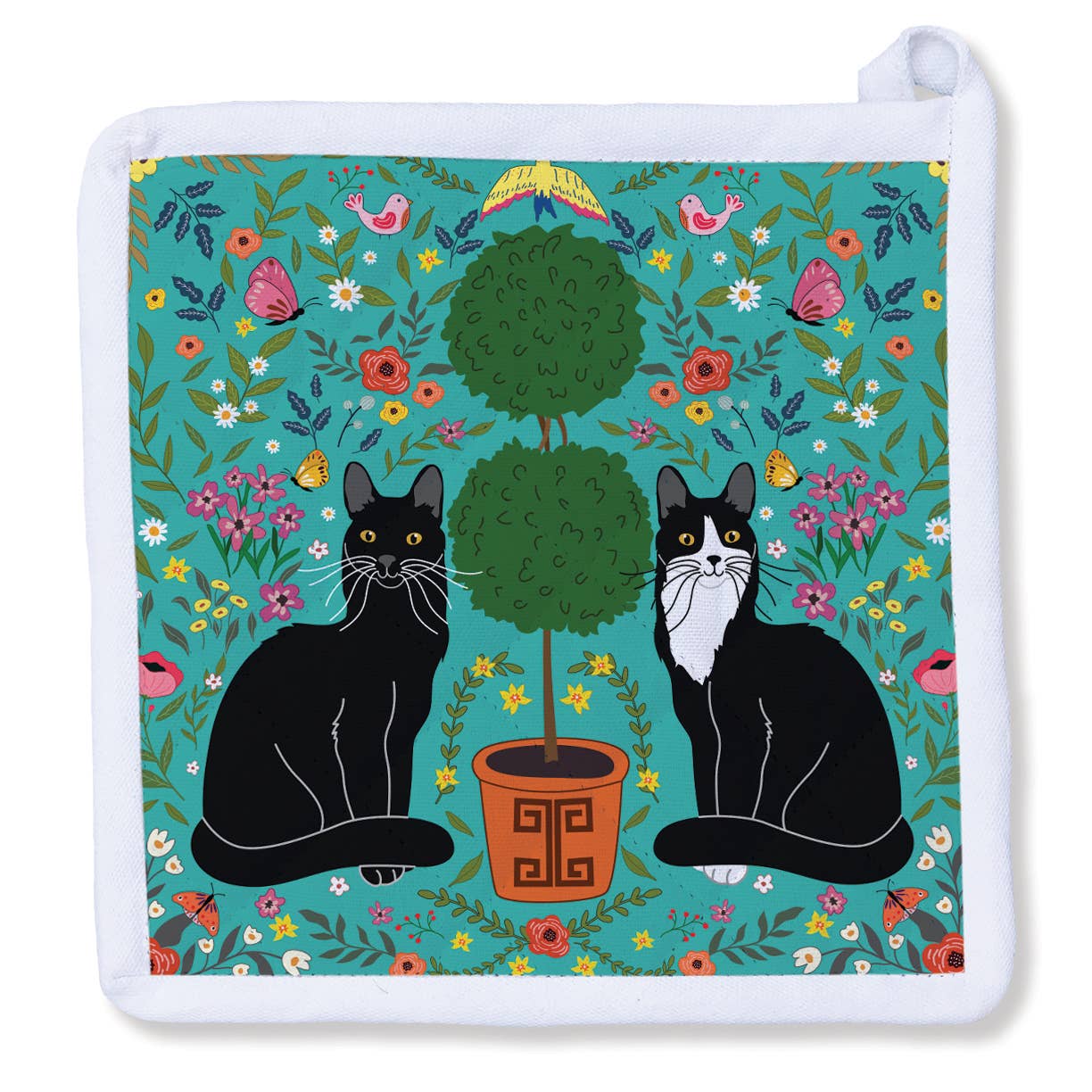 Naked Decor - Wholesale Oven Mitt/Pot Holder - Tuxedo and Black Cat with Topiary Potholder  0