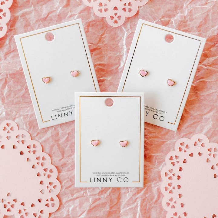 LINNY CO - Wholesale Stud/Post Earrings - Screwback Stud Earrings - Nora Heart Pink12
