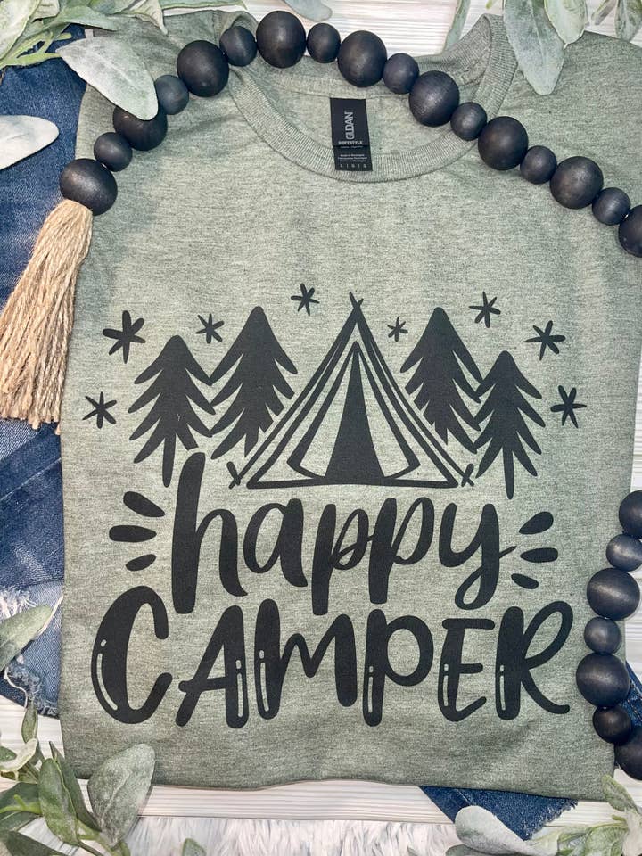 Happy Camper Tents (Gildan T-Shirt) for wholesale by 1/2 Penny Wholesale