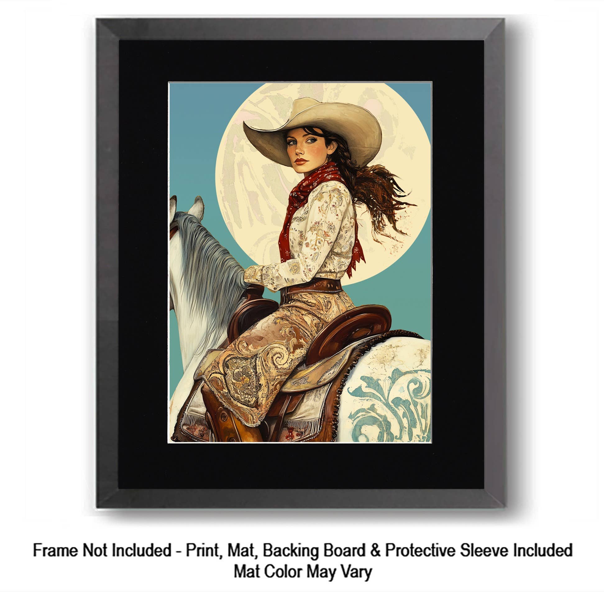 Mowbi – Engroshandel Kunsttryk – Rumvæsen Space Cowgirl Går Tur med Hund i Roswell - Cowgirl Western Kunsttryk 8"x10" Kunstværk til 11"x14" Ramme9