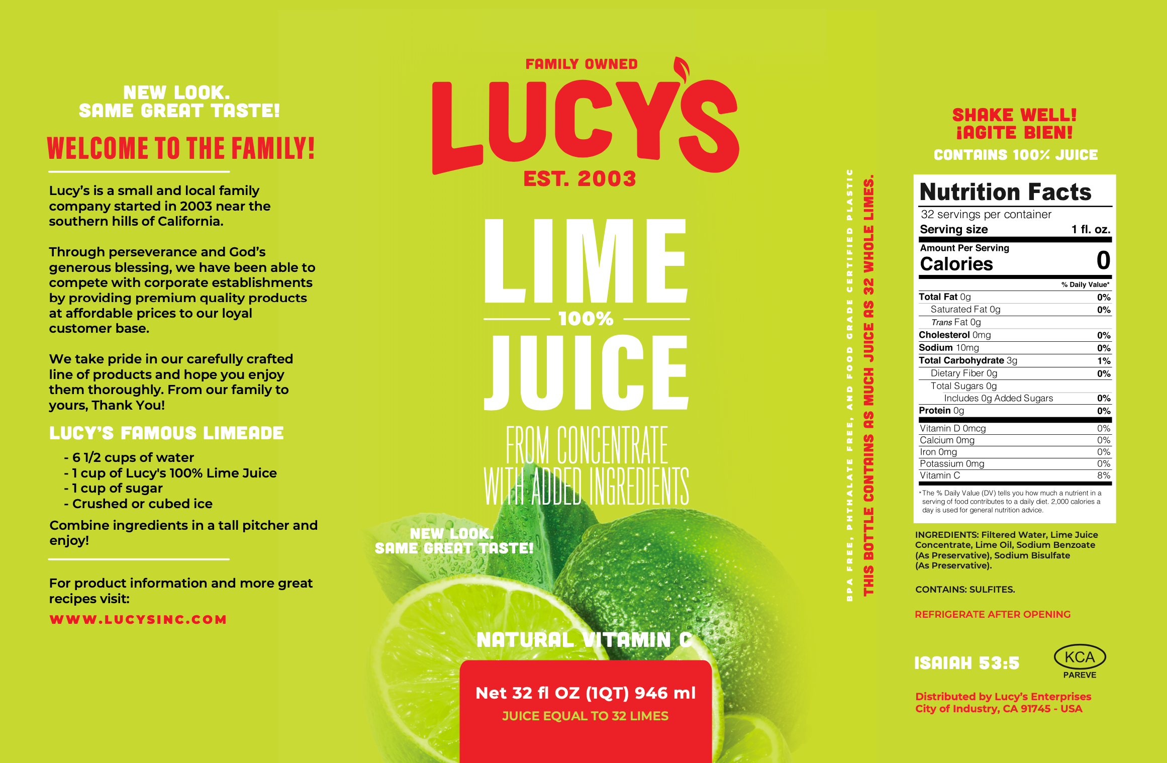 Lucy's - Wholesale Fruit Juice - Lucy's Family Owned - 100% Lime Juice 32oz.4