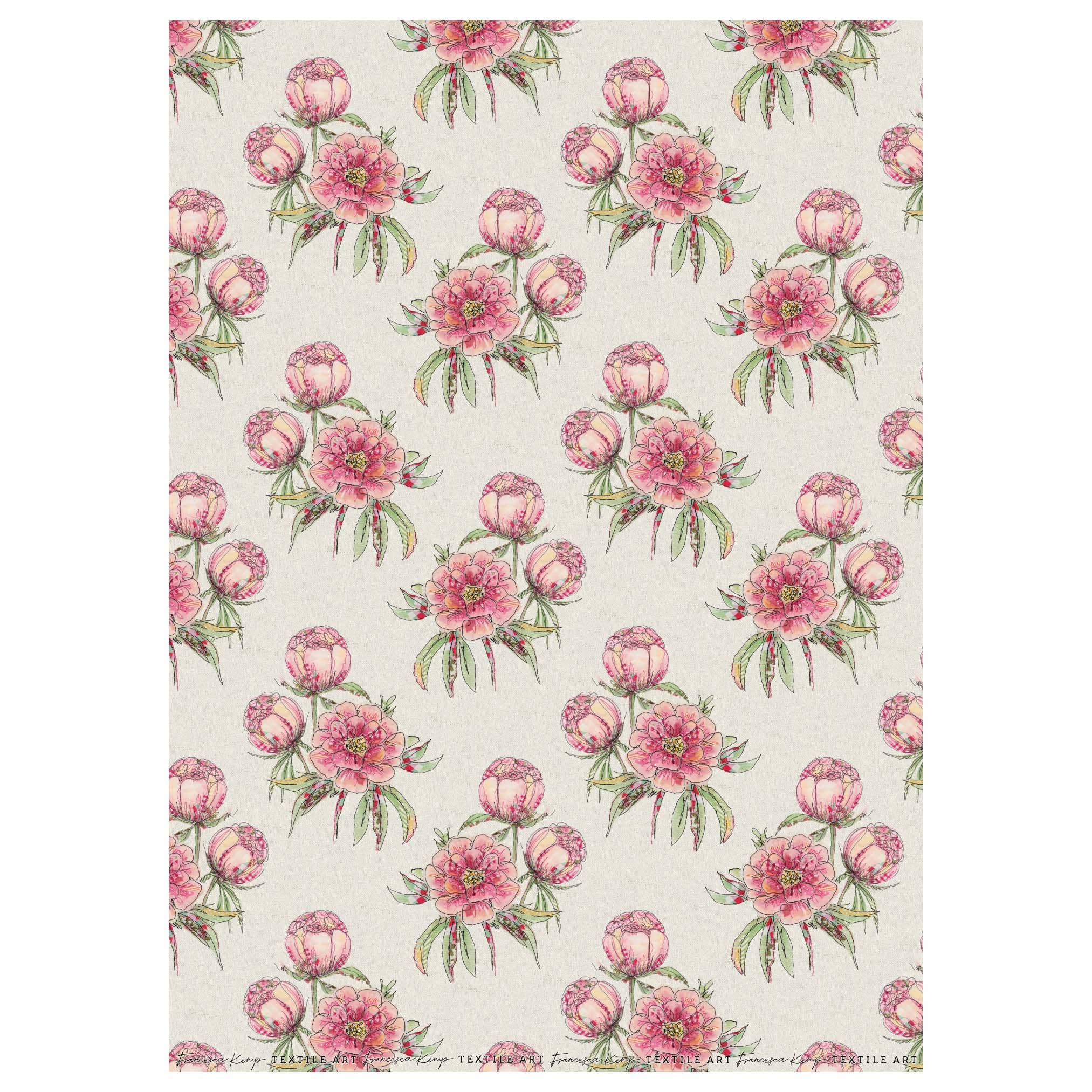 Francesca Kemp Textile Art - Vente Feuille de papier cadeau - Papier cadeau motif jardin de pivoines1