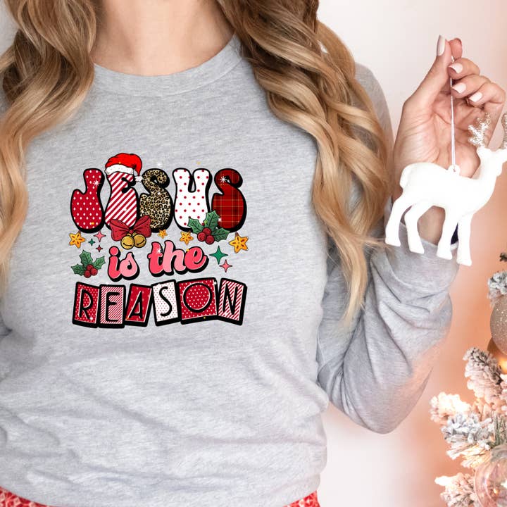 Jesus Is The Reason Long Sleeve Christmas Tee for wholesale by Londas Trendy Tees