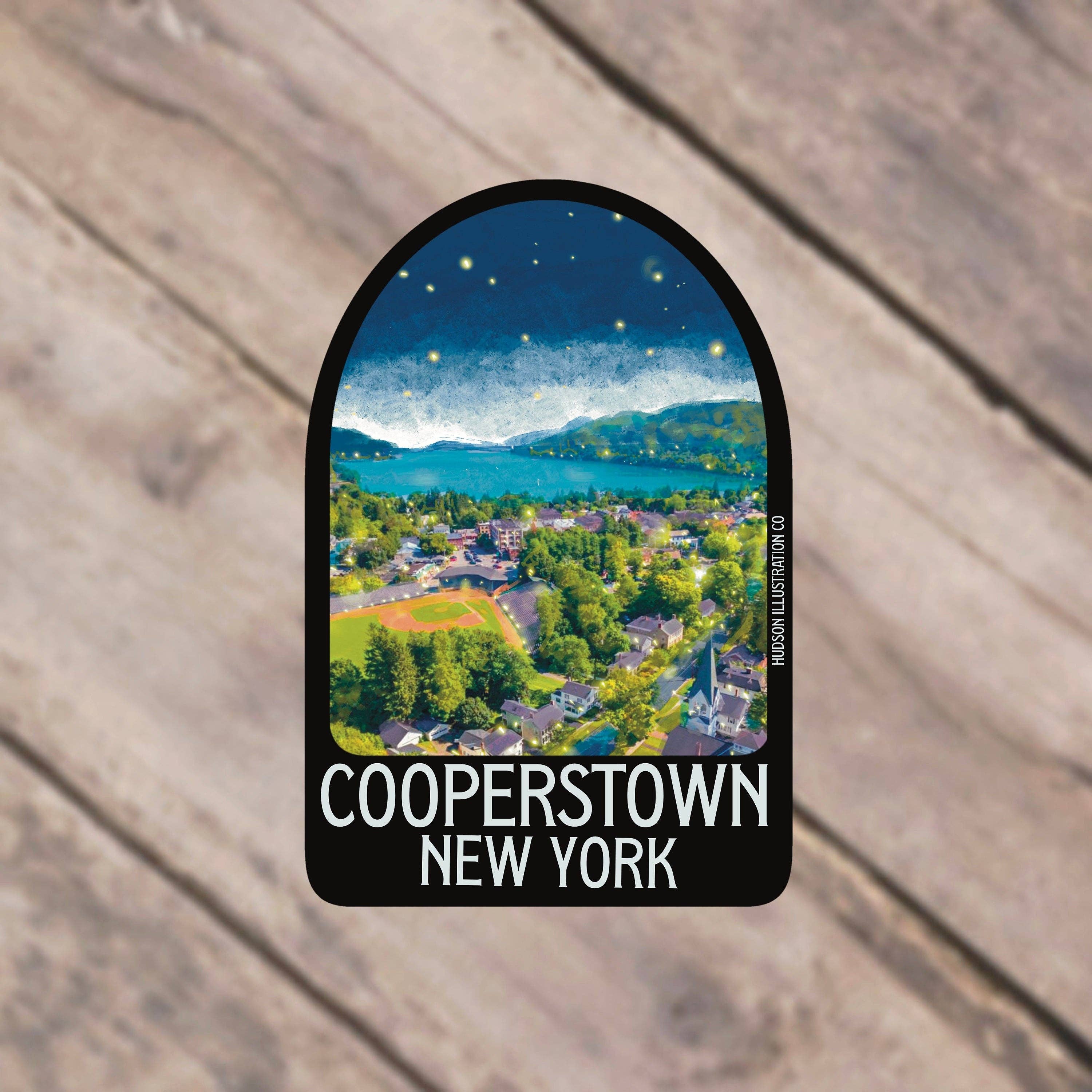 Hudson Illustration Co - About Town Co - Vente Autocollant - Autocollant/aimant/imprimé/carte postale Cooperstown New York0