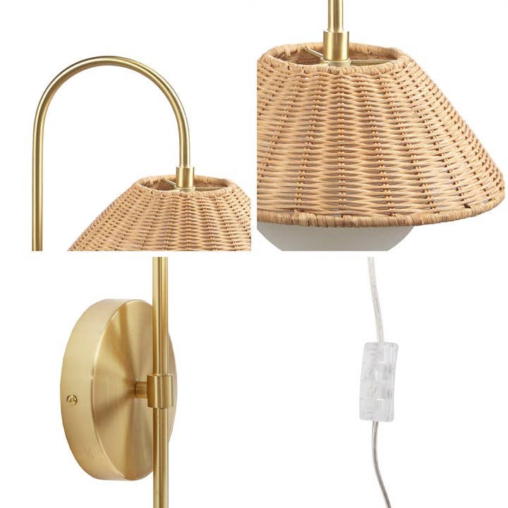 Olliix - Wholesale Sconce - Rattan Weave Gold Plug-in Wall Scone Light5