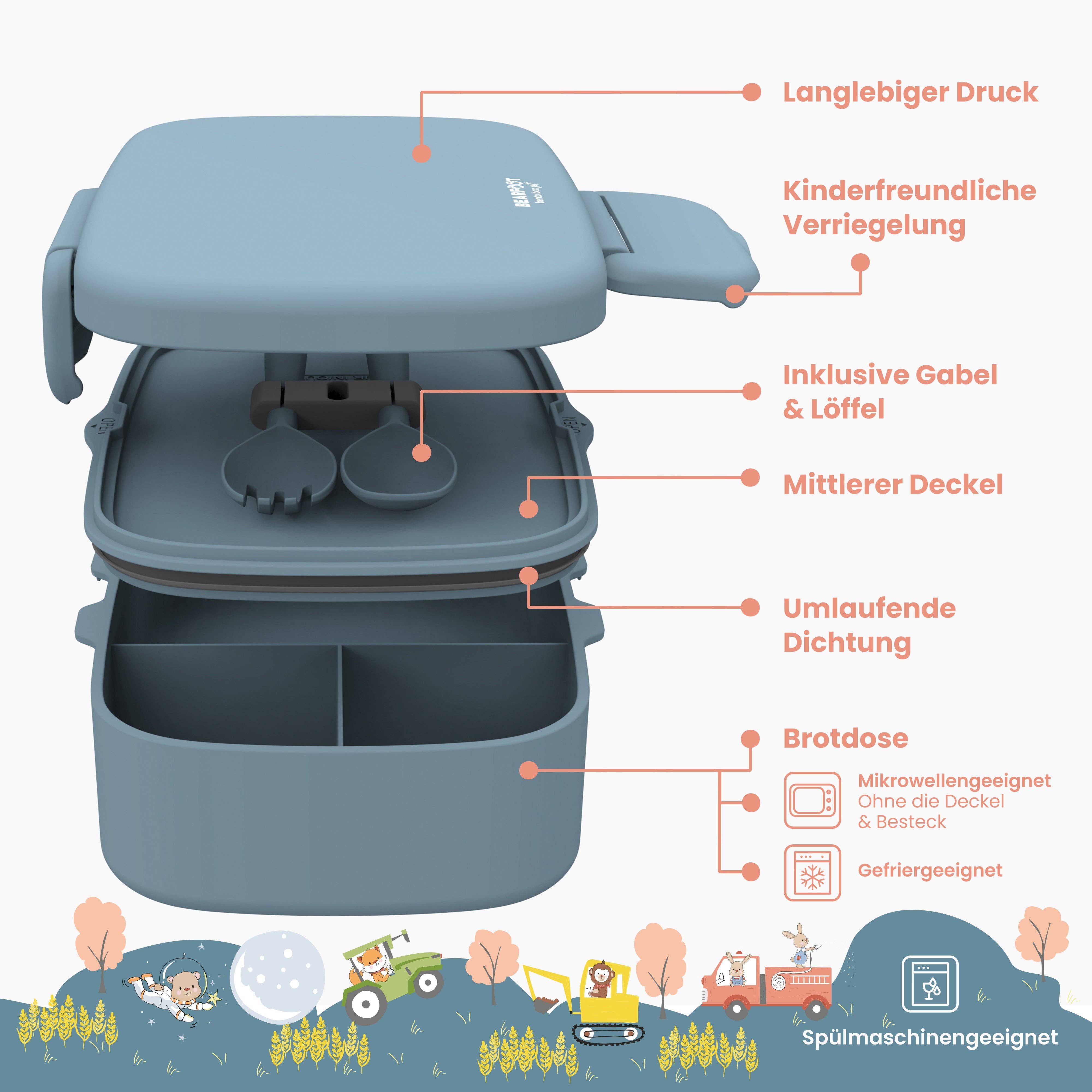 BEARFOOT - Wholesale Lunch Bag/Box - Kids - Children's lunch box with compartments, lightweight & leak-proof - blue6