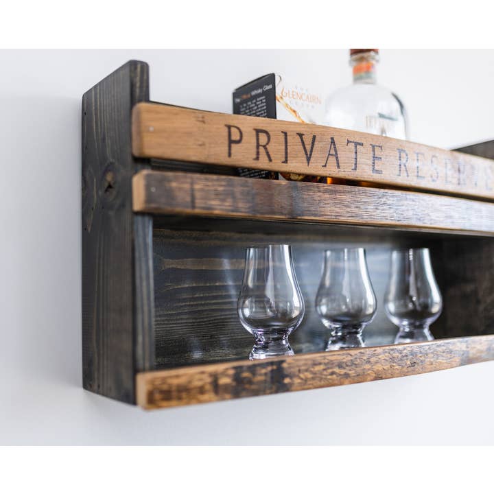 Luxe Bar Shelf - Reclaimed Whiskey Barrel & Pine for wholesale by Sono Inspired