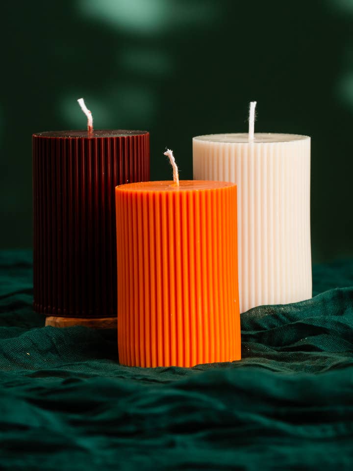 Pinstripe Luxe Cylinder Candle for wholesale by Allure CA