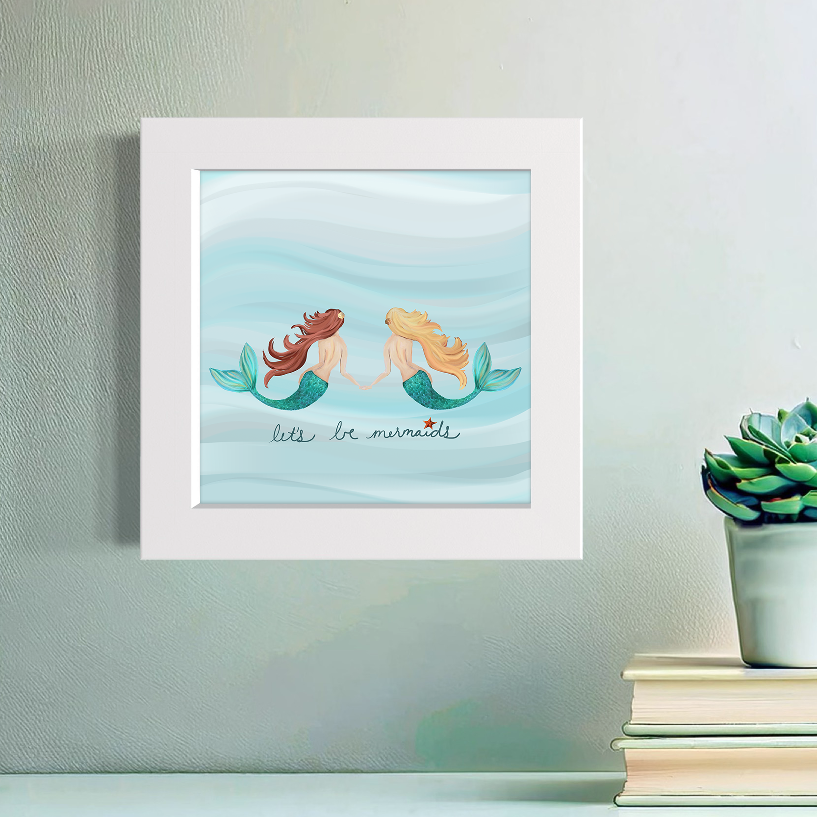 Cathy Walters Art - Wholesale Art Print - Let's Be Mermaids Happy Square2