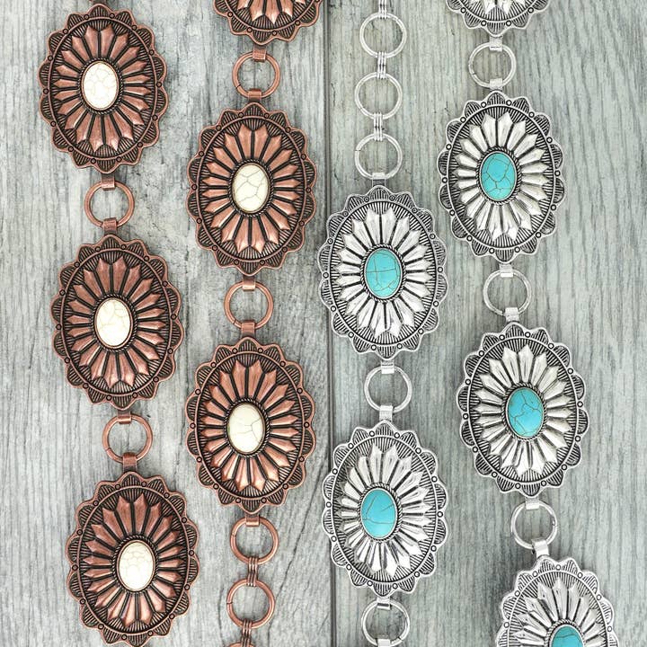 Floral Concho Western Chain Link Hip Belt for wholesale by SP Sophia Collection